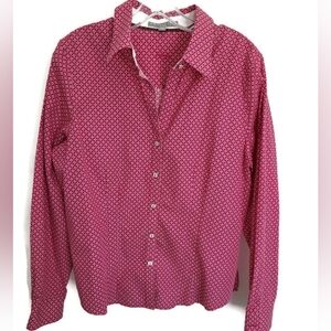 Wrinkle Free Hot Pink Patterned Fitted Button-Up Shirt